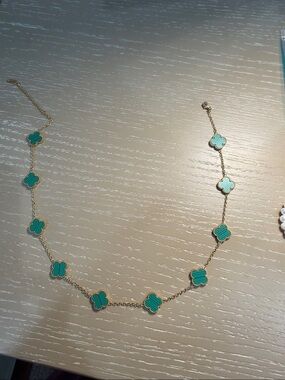Gold Chain Necklace with Green Clover Motifs
